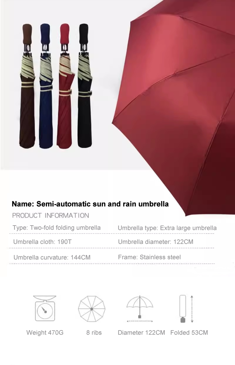 Semi automatic umbrella two fold umbrella